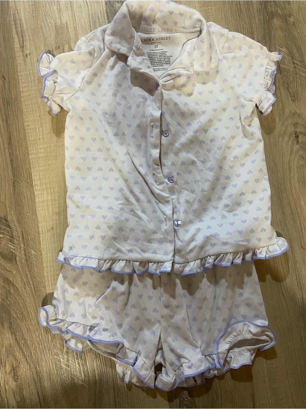 Laura Ashley White and Lavender Heart Ruffle Pajama Set